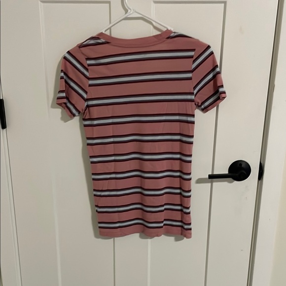 Fitted Red and Pink Striped V-Neck T-Shirt - Picture 3 of 3